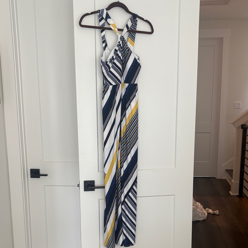 Soma Navy, White, and Yellow Striped Maxi Dress